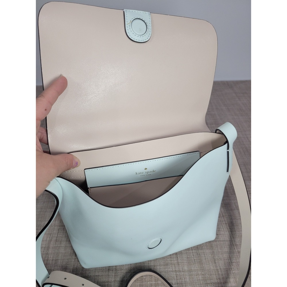 Kate Spade New York Mint Green Leather Flap Crossbody Bag Gold Logo Plaque - Picture 5 of 9
